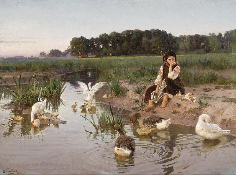 Nikolas Kornilievich Bodarevsky Ukrainian Girl Tending Geese Germany oil painting art